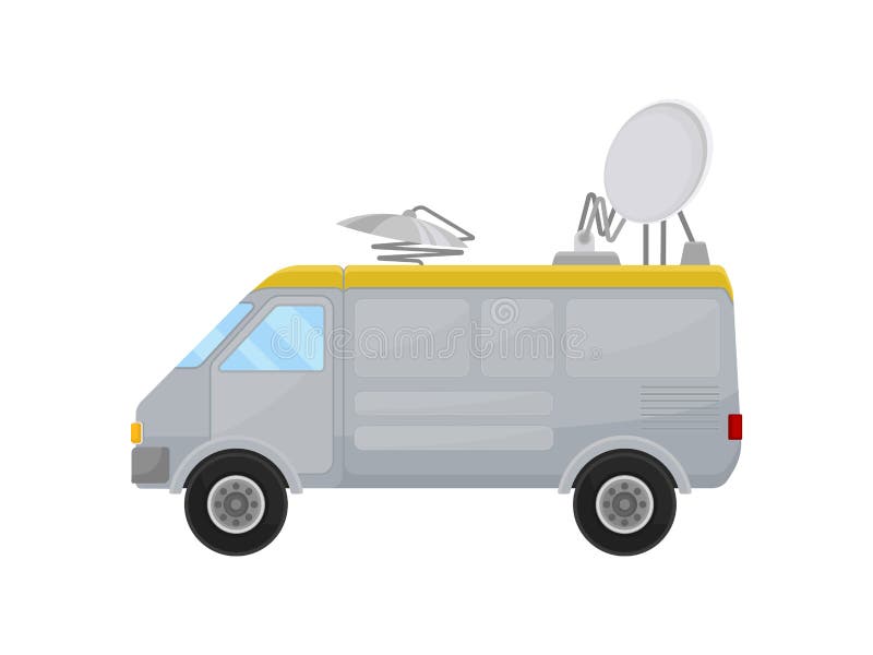 Television Broadcasting Van. Car with Satellite Dish Antennas Side View. Communication Theme. Flat Vector Icon Stock Vector - Illustration of icon, motor: 139251851