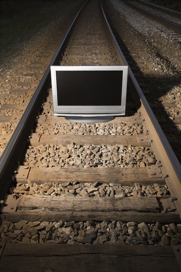 Television on Train Tracks. Stock Image Image of flat, monitor 2425349