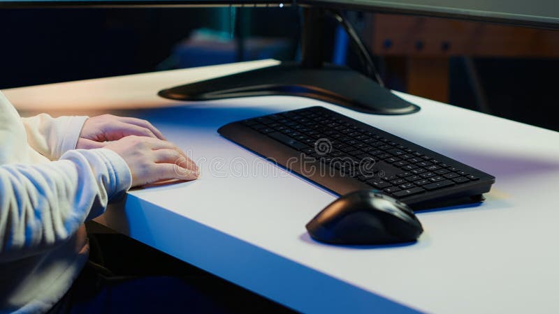 Teleworking computer technician typing on keyboard, close up royalty free stock photo