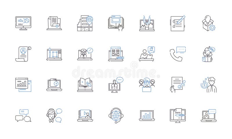 Teleworking line icons collection. Remote, Virtual, Online, Work-from-home, Telecommuting, Distance, Mobile vector and royalty free illustration