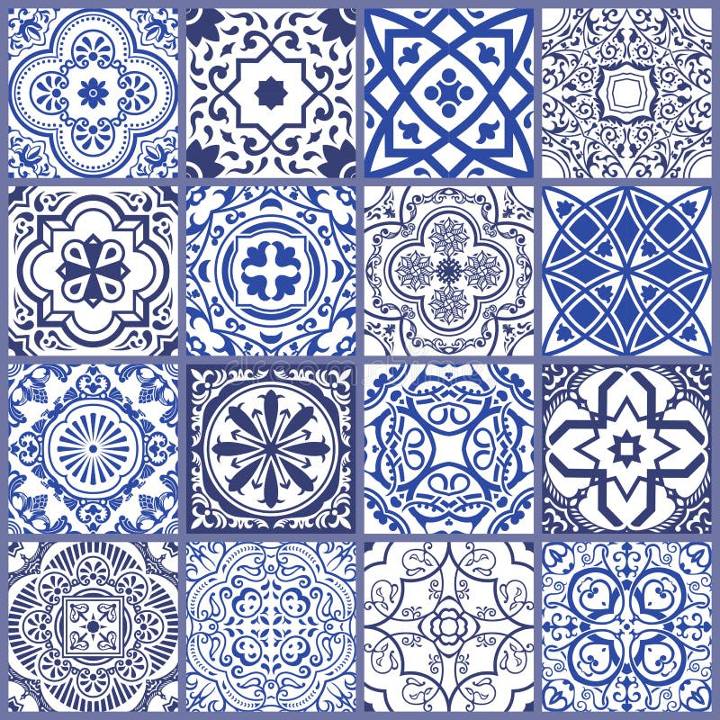 Telha de mosaico sem emenda floral Teste padrão cerâmico do vintage do vetor Mediterrâneo, otomano
