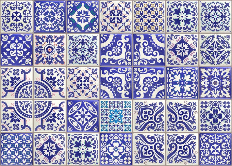 Telha sem emenda dos retalhos com motriz vitorianos Telha da cerâmica do Majolica, azulejo colorido, português tradicional origin