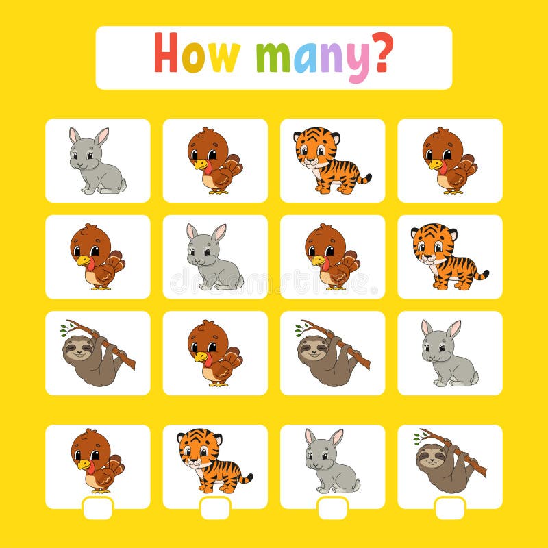 Tellend spel voor kinderen van peuterleeftijd Het leren wiskunde Hoeveel dieren in het beeld Met ruimte voor antwoorden eenvoudig vector illustratie Tellend spel voor kinderen van peuterleeftijd Het leren wiskunde Hoeveel dieren in het beeld Met ruimte voor antwoorden eenvoudig vector illustratie