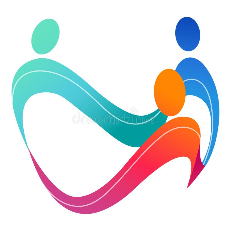 Colorful abstract logo with two stylized human figures. The design features a gradient swirl from turquoise to red stock illustration
