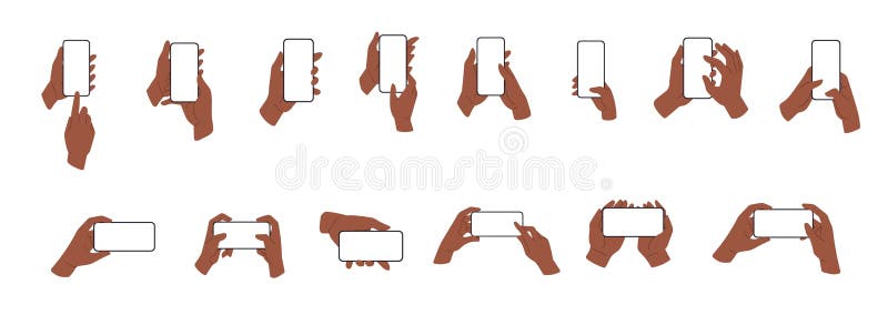 Teléfono con pantalla en blanco en la mano. El usuario tiene un smartphone con teléfono móvil o stock de ilustración