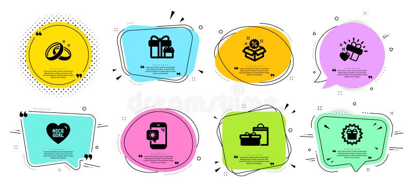 Teléfono meteorológico, Niza chica y los iconos de los anillos de boda conjunto Carteles de regalo de Sorpresa, Venta y Sorpresa stock de ilustración Teléfono meteorológico, Niza chica y los iconos de los anillos de boda conjunto Carteles de regalo de Sorpresa, Venta y Sorpresa stock de ilustración