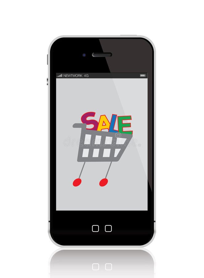 Teléfono móvil con el carro de compras libre illustration Teléfono móvil con el carro de compras libre illustration