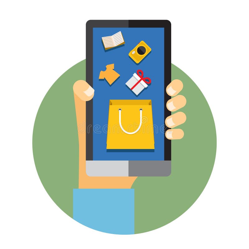 Teléfono móvil con Internet o compras en línea stock de ilustración Teléfono móvil con Internet o compras en línea stock de ilustración