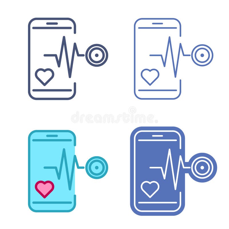 Teléfono móvil con símbolo del latido del corazón Esquema del vector de la telemedicina stock de ilustración Teléfono móvil con símbolo del latido del corazón Esquema del vector de la telemedicina stock de ilustración