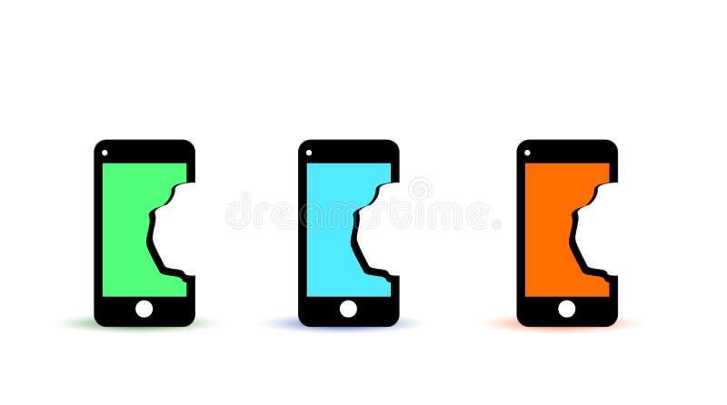Teléfono móvil quebrado de los iconos con la pantalla quebrada ilustración del vector Teléfono móvil quebrado de los iconos con la pantalla quebrada ilustración del vector