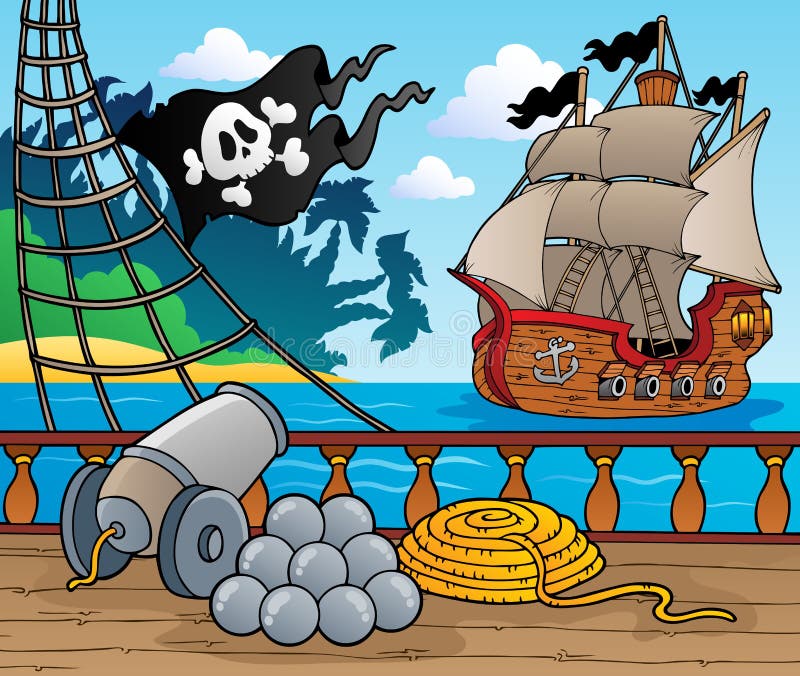 Tema 4 della piattaforma della nave di pirata illustrazione vettoriale Tema 4 della piattaforma della nave di pirata illustrazione vettoriale