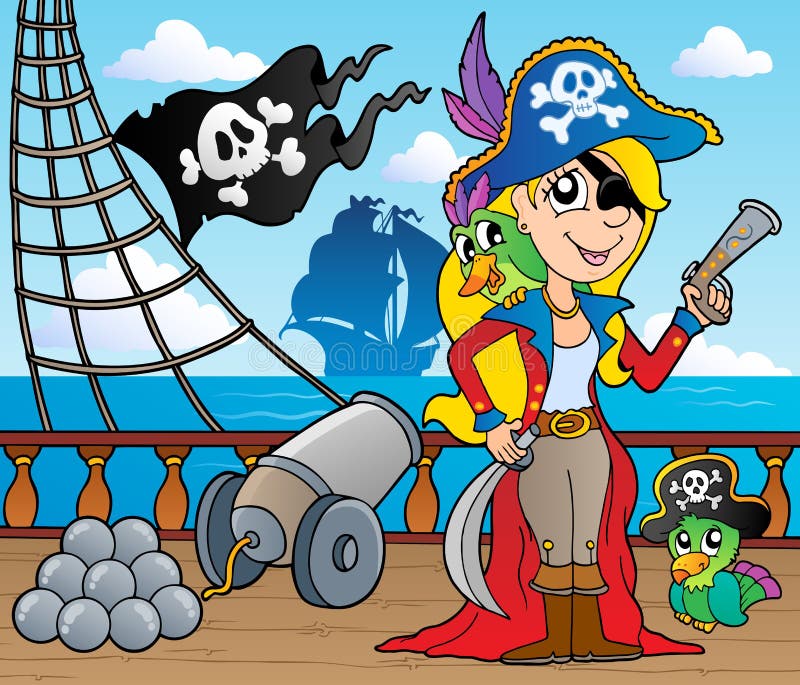 Tema 9 della piattaforma della nave di pirata illustrazione vettoriale Tema 9 della piattaforma della nave di pirata illustrazione vettoriale