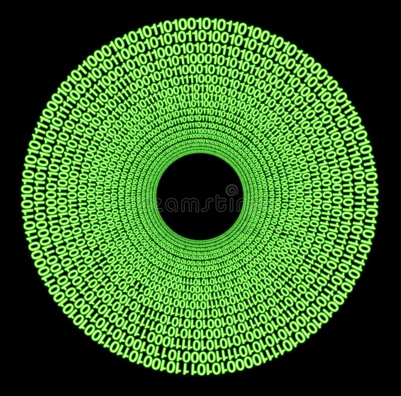 Symbolic hard disc made of circular binary code in black back. Symbolic hard disc made of circular binary code in black back