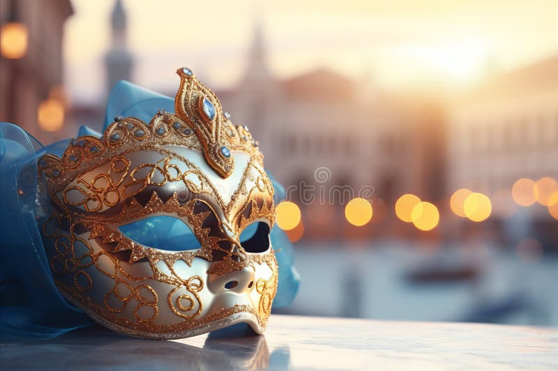 Tema de carnaval veneciano brillante con atributos principales colocación de texto y fondo suave o borroso generado por ai