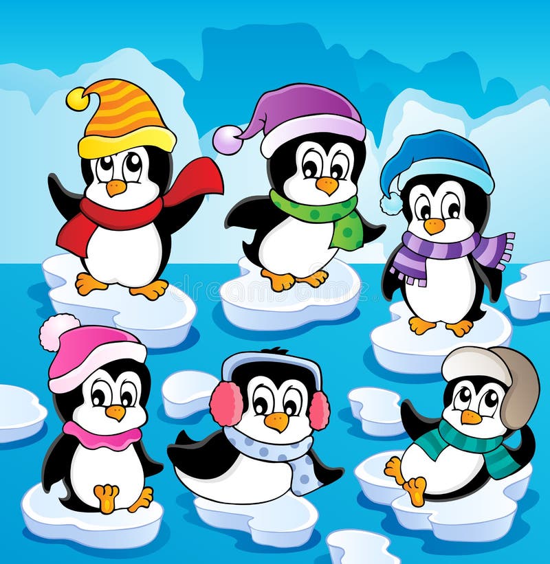 Tema di inverno con i pinguini illustrazione vettoriale Tema di inverno con i pinguini illustrazione vettoriale