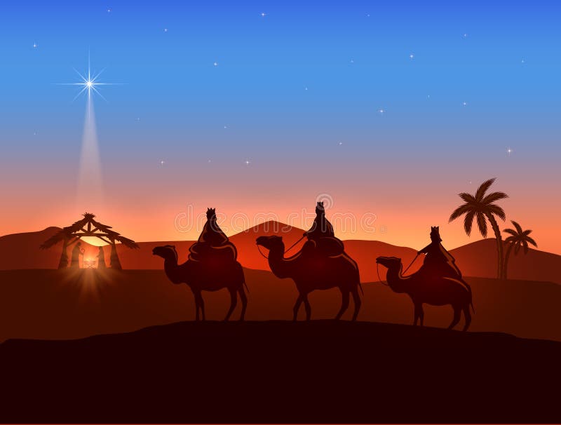 Tema di Natale con tre saggi e la stella brillante