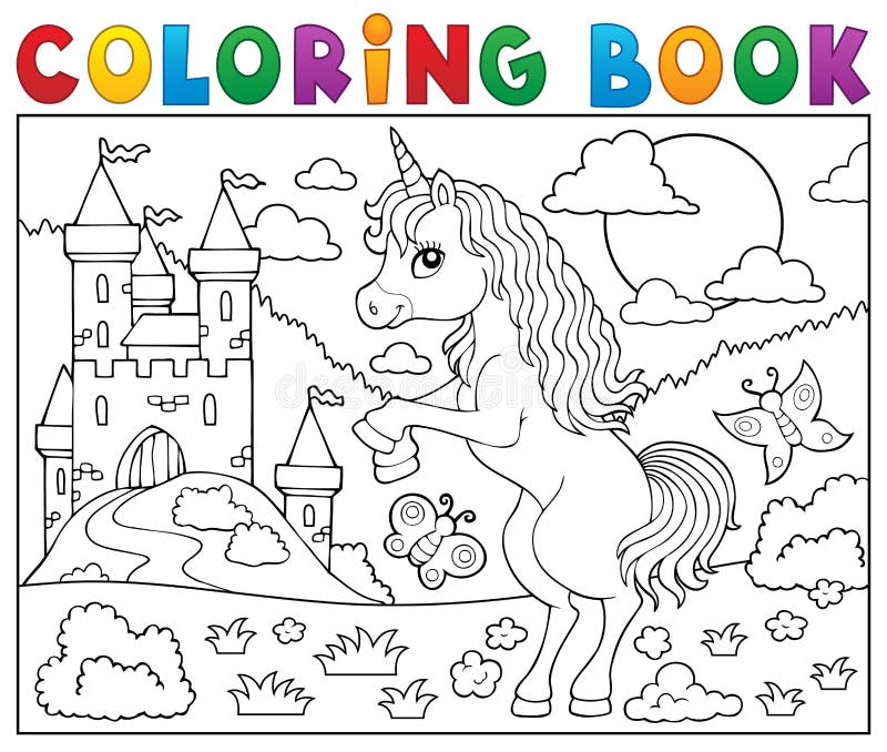 Tema diritto 2 dell'unicorno del libro da colorare illustrazione vettoriale Tema diritto 2 dell'unicorno del libro da colorare illustrazione vettoriale