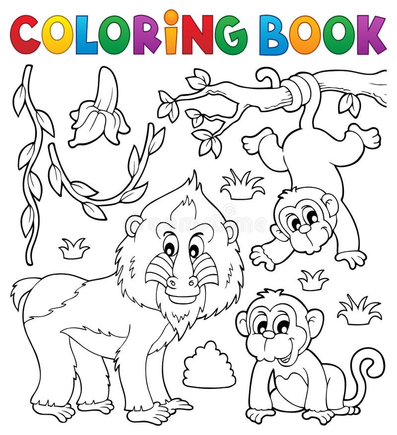 Macaco Do Livro Para Colorir, Disposição Das Crianças Para O Jogo  Ilustração do Vetor - Ilustração de selva, isolado: 63387899