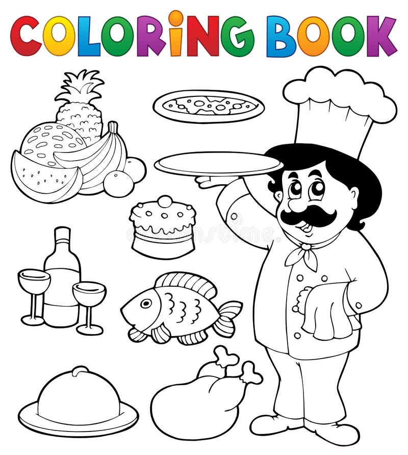 Tema 3 för kock för färgläggningbok stock illustrationer