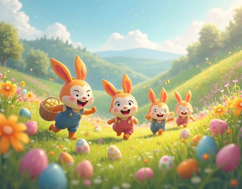 Tema Pasquale : Figlia che fiorisce nella dolce brezza Pasqua di caccia alle uova in primavera. Digitale generato da AI royalty illustrazione gratis
