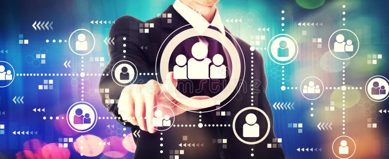 Tema social das conex?es com um homem de neg?cios imagem de stock royalty free Tema social das conex?es com um homem de neg?cios imagem de stock royalty free