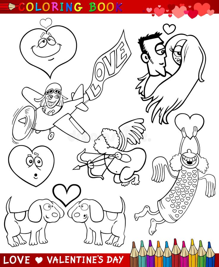 Temas Dos Desenhos Animados Do Valentim Para Colorir Ilustração do Vetor -  Ilustração de preto, romance: 35485869