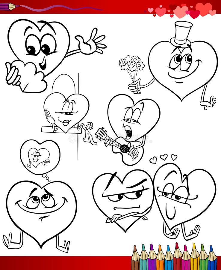 Temas Dos Desenhos Animados Do Valentim Para Colorir Ilustração do Vetor -  Ilustração de preto, romance: 35485869