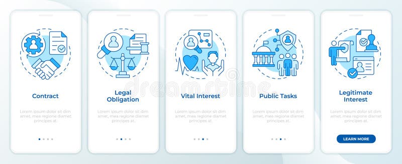 Temeiuri juridice albastru pe ecranul aplicației mobile de înregistrare stock illustration
