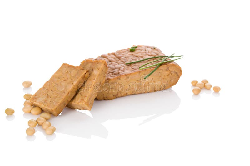 Tempeh on white. Traditional soybean product royalty free stock photography