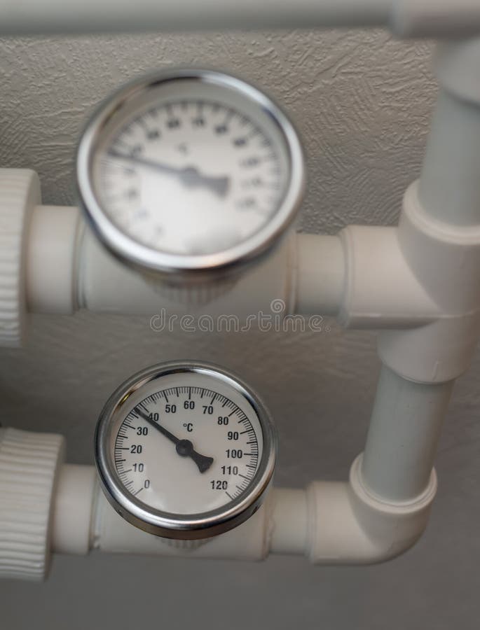 Temperature Gauge Mounted on the Heating Pipes Stock Photo Image of measure, industry 60337242