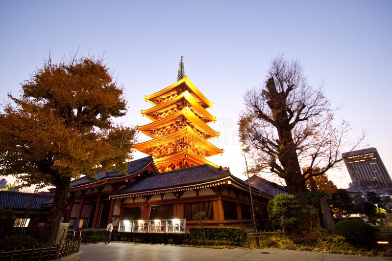 Tempiale nel Giappone, struttura del pagoda di Sensoji