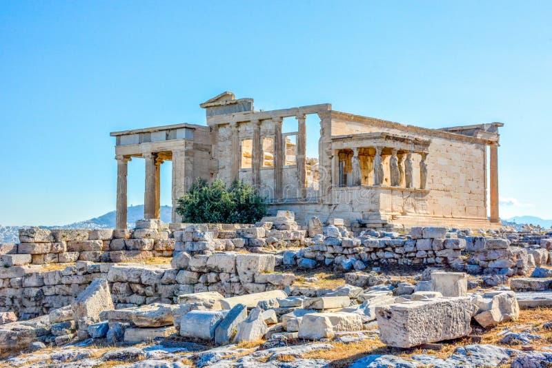 Tempio antico di Erechtheion a Atene, Grecia immagini stock Tempio antico di Erechtheion a Atene, Grecia immagini stock