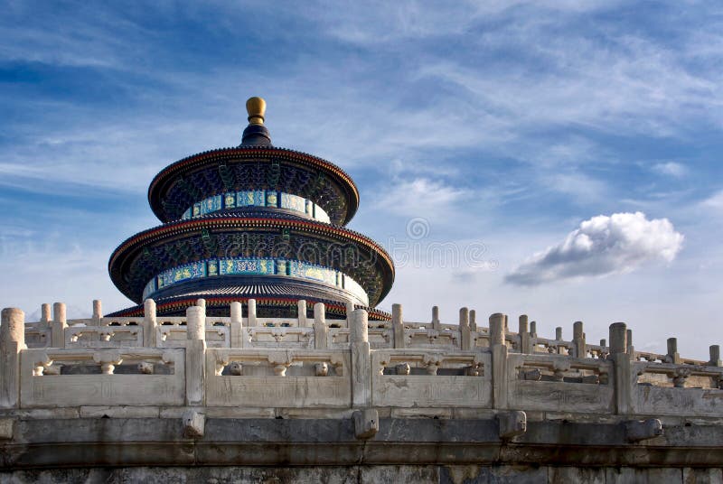 Tempio cinese antico del cielo Contesto architettonico asiatico Tetto unico rotondo del tempio sullo sfondo del cielo azzurro fotografia stock libera da diritti