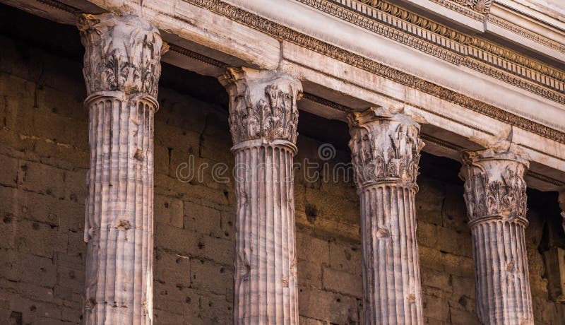 Detail of Tempio di Adriano in Rome, Italy.