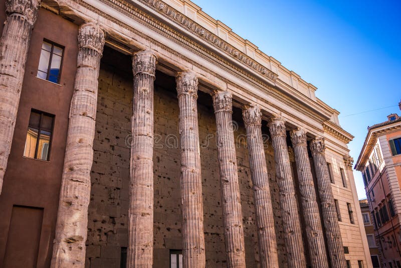 Detail of Tempio di Adriano in Rome, Italy.