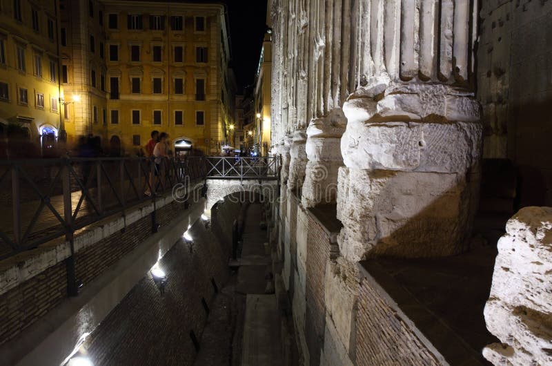 Tempio di Adriano on piazza di san Petro at night in Rome, Italy