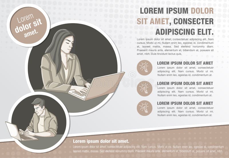 Template for advertising brochure with people working with computer. royalty free illustration