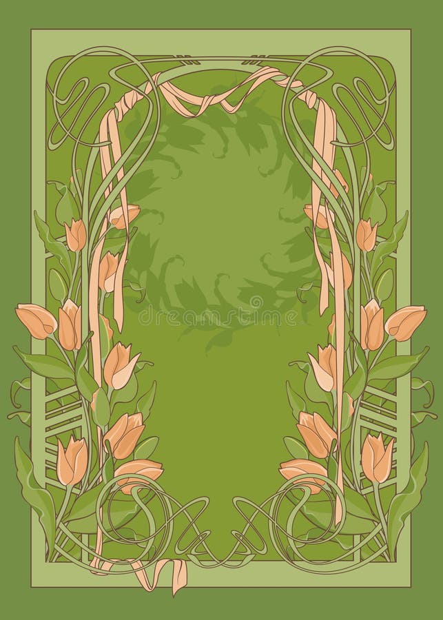 Template of art deco poster with tulips
