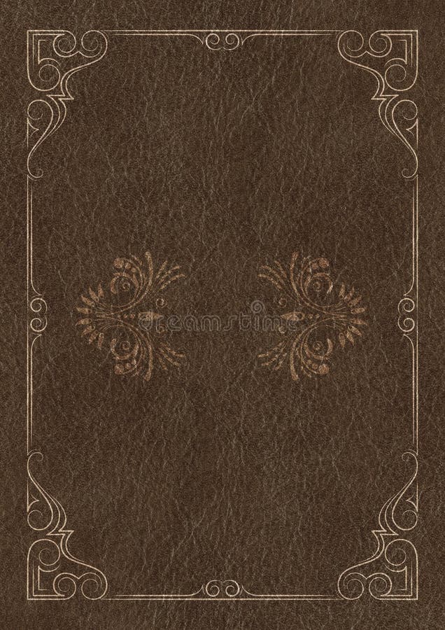 download template background with a golden framework on piece of dark leather stock illustration