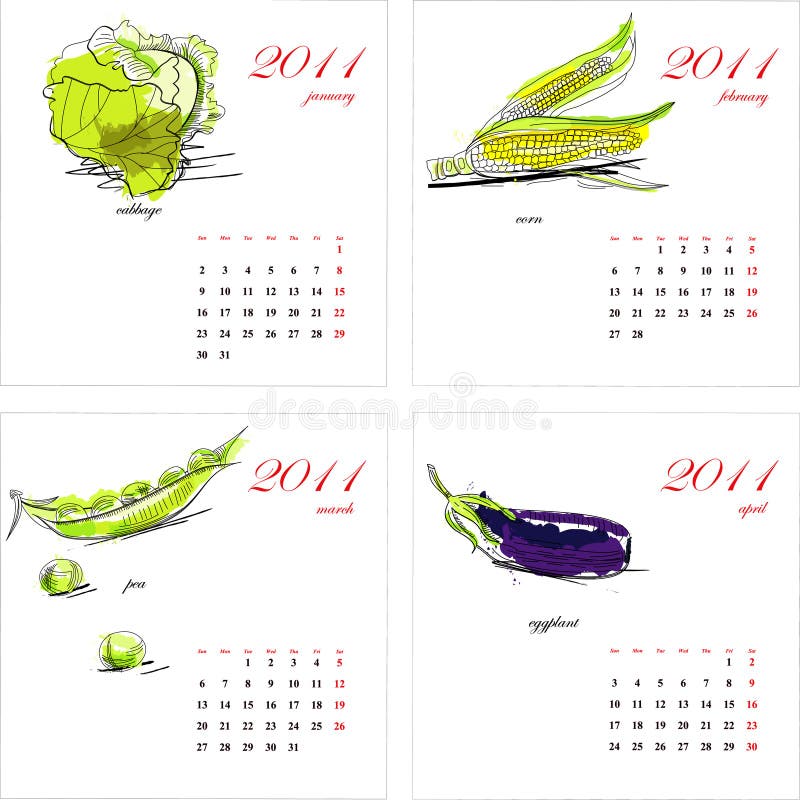 Template for calendar 2011. Vegetable.