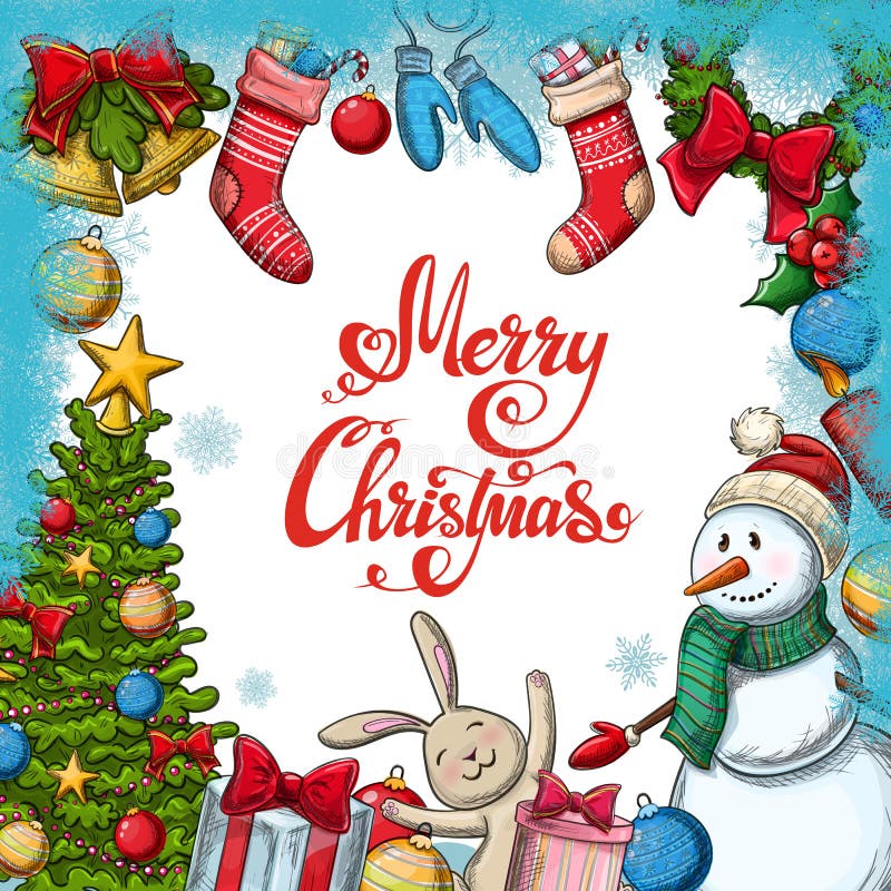 Template with Christmas Icons Stock Vector Illustration of cute