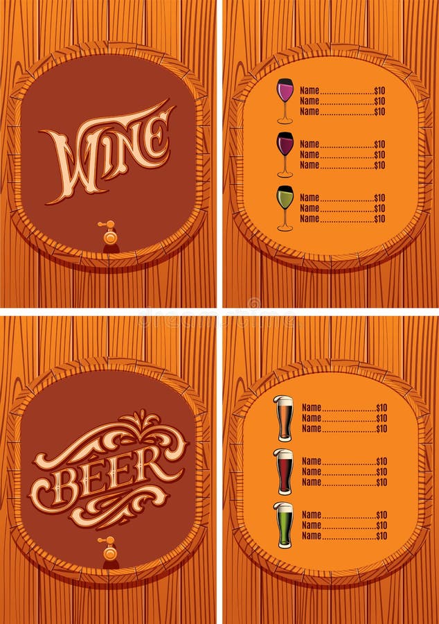 Template for the Cover of the Beer and Wine Menu Stock Vector