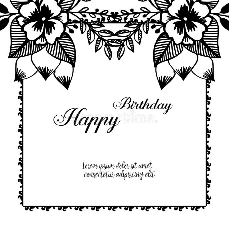 Revival swing heroin Template Decoration of Wreath Frame, Color Black White, Design Celebration  Card Happy Birthday. Vector Stock Vector - Illustration of card, backdrop:  156533280