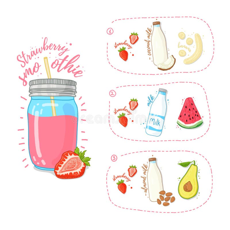 Download Template Design Strawberry Smoothie Recipe. Set Recipe For ...