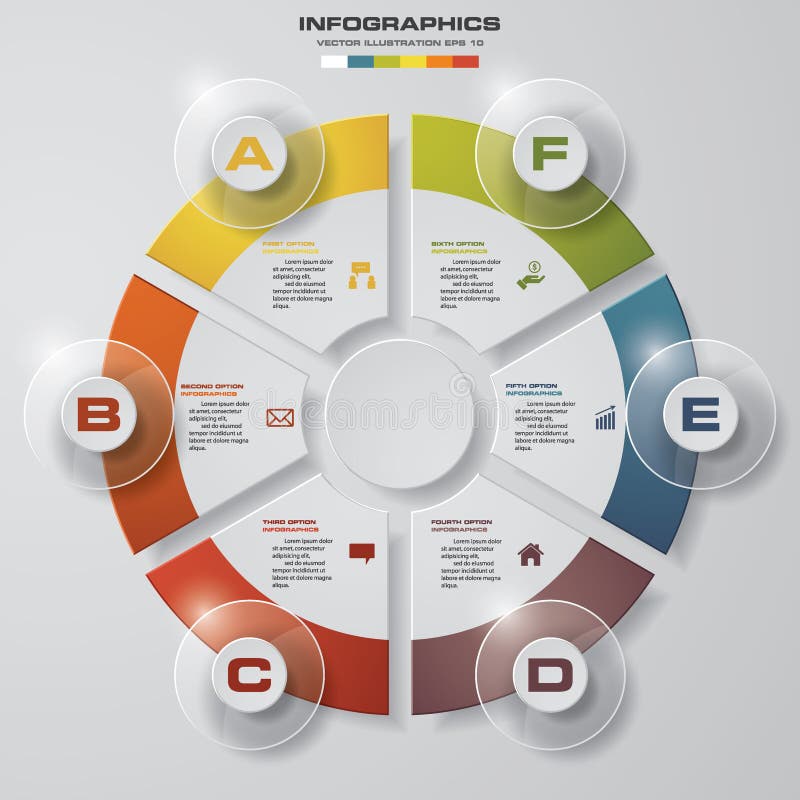 Template for diagram, graph, presentation and chart with 6 options, parts, steps or processes. vector illustration Template for diagram, graph, presentation and chart with 6 options, parts, steps or processes. vector illustration