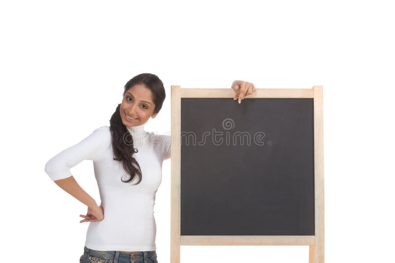 Template - ethnic Indian student by blackboard royalty free stock photo