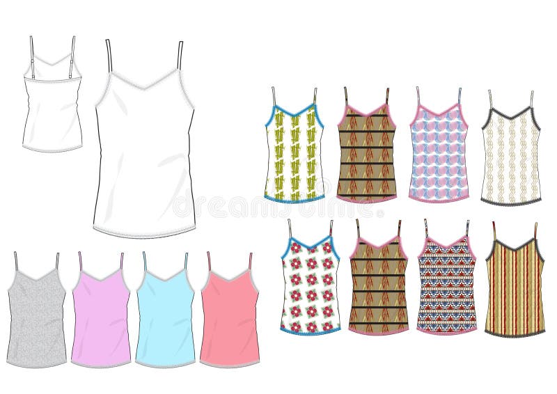 Template of Female Vest with Lace at All Around Age with Print and