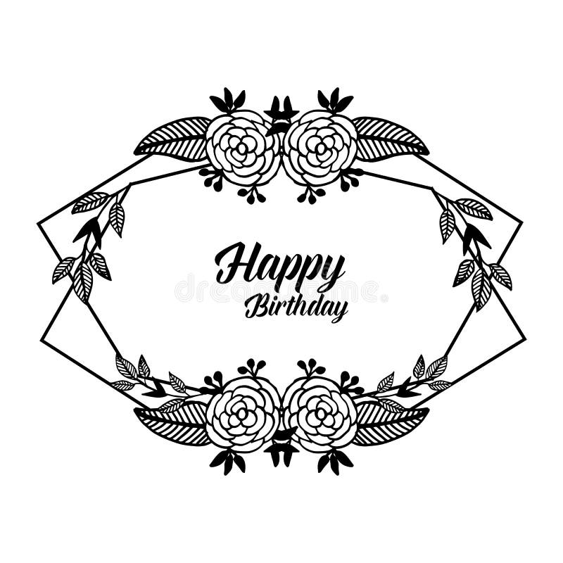 Template Greeting Card Happy Birthday, with Decoration Branches Leaves ...