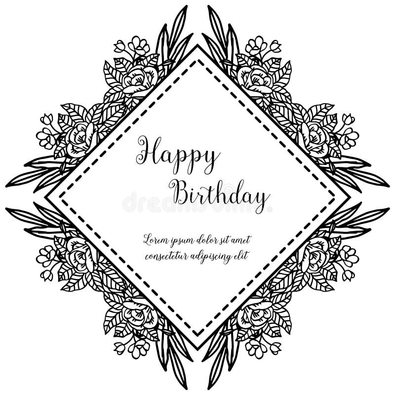 Template of Greeting Card Happy Birthday, Various Crowd of Flower Frame ...