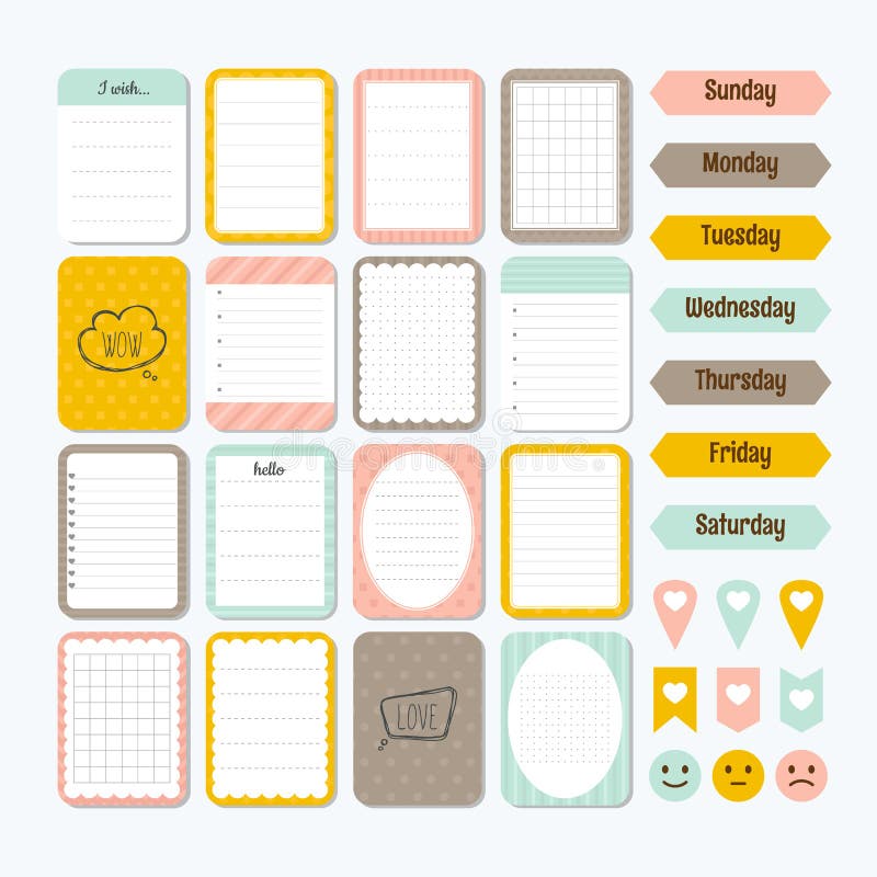 Cute Paper Notes Pastel Colors Stickers Stock Vector (Royalty Free